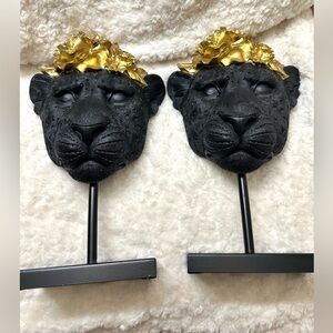 Black Panther Sculptures with Gold Accents